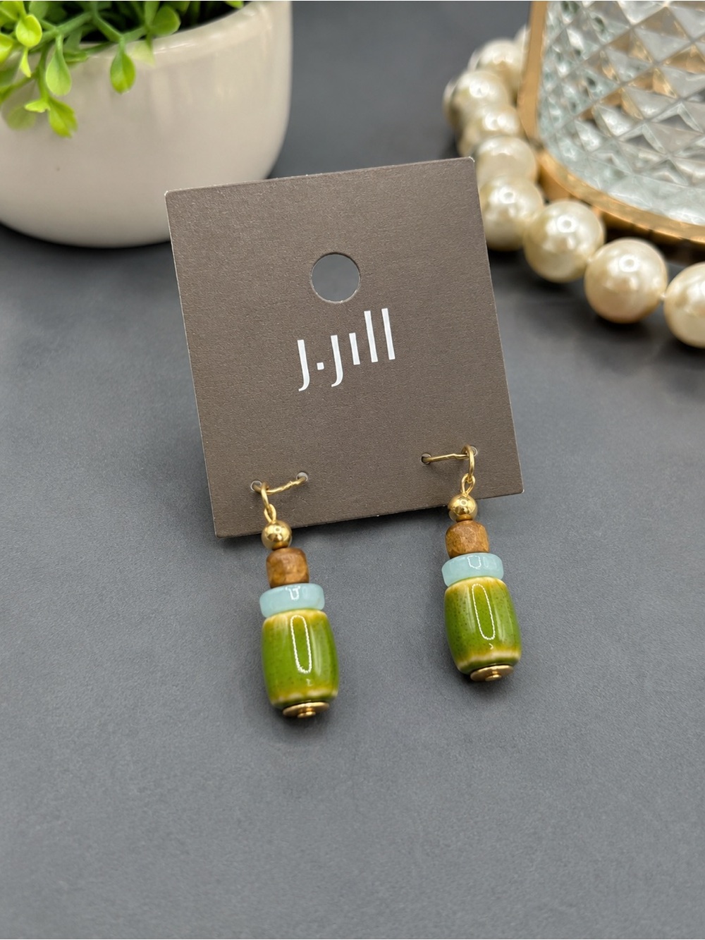 J.Jill Green & Blue Beaded Drop Earrings (BR1313/4)